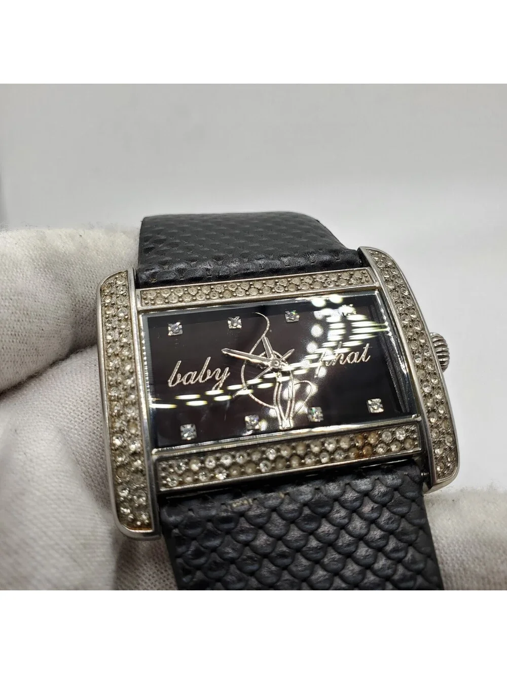 Baby Phat Rhinestone Bezel Womens Watch  40mm Black Dial New Battery